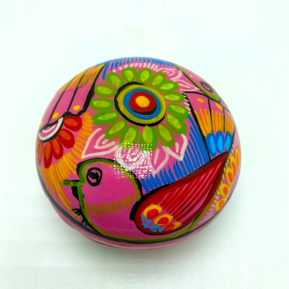 Mexican Folk Art Hand Painted Pink Trinket Box